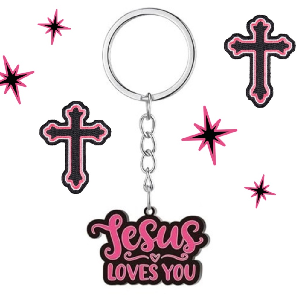 Pink 'Jesus Loves You' Keychain | Faith Gifts - Picture 9 of 9